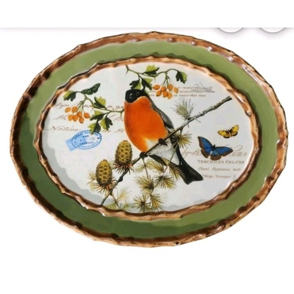 New In Box Nesting Nature By Mud Pie Cheese Tray With Spreader Bird Butterfly
